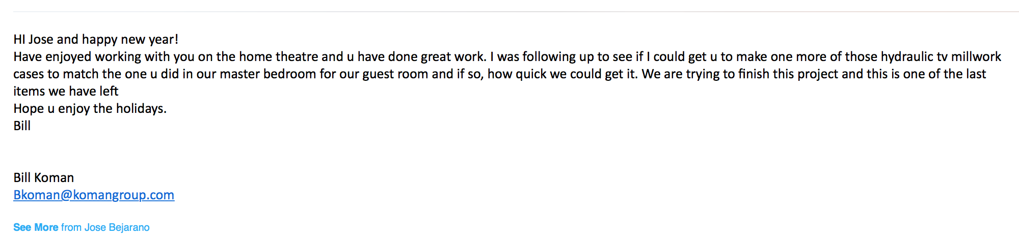 Client feedback